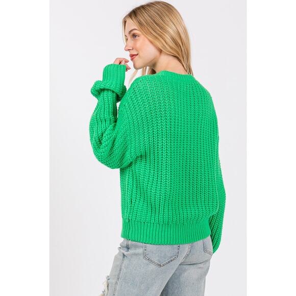 SAGE + FIG Round Neck Drop Shoulder Long Sleeves Pullover Sweater | Green - Picture 4 of 6